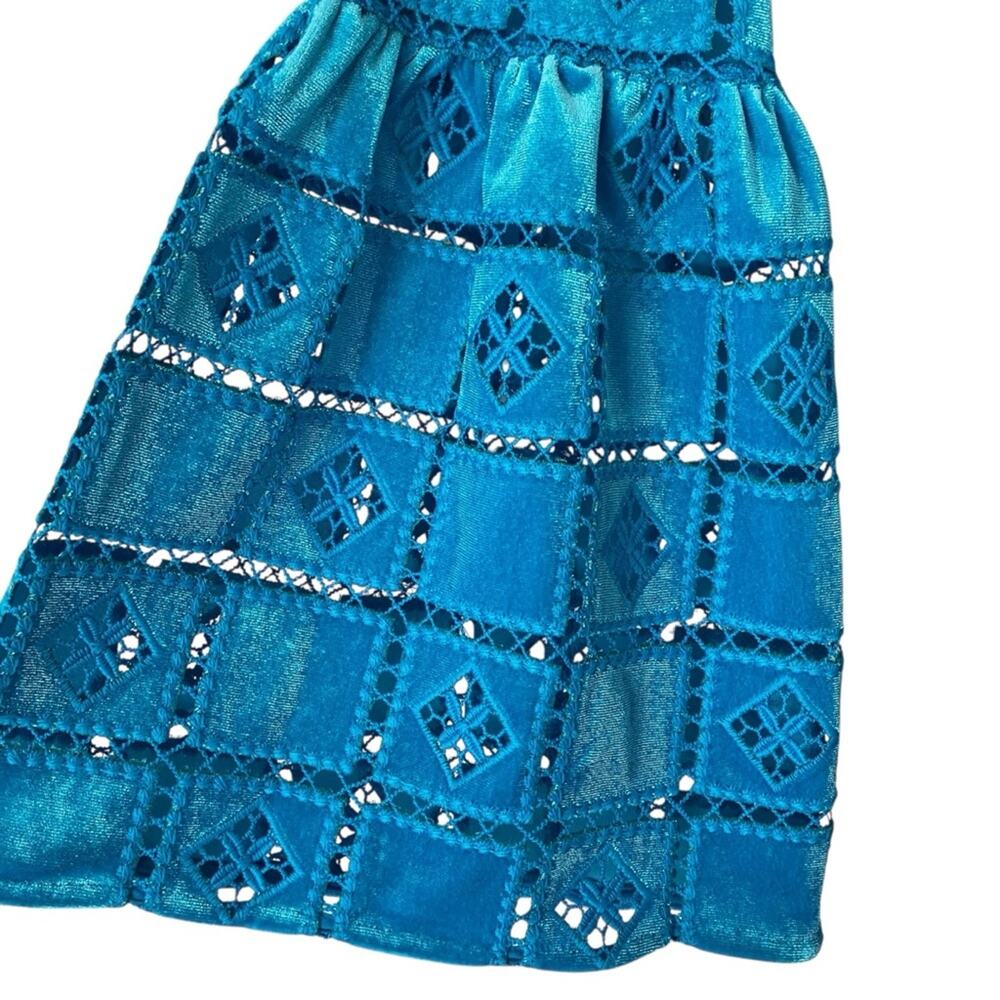 French Connection NWTs Garnet Velvet Lace Sleeve Turquoise Blue Mini Dress 4 - Picture 5 of 12